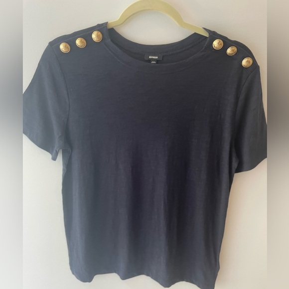 NWT Express skimming novelty button crew neck tee- navy blue - Picture 2 of 8